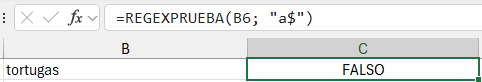 fórmula con funciones de expresiones regulares de Excel REGEXPRUEBA 4