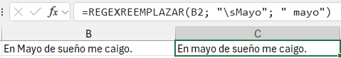 fórmula con funciones de expresiones regulares de Excel REGEXREEMPLAZAR