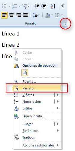 interlineado en Word - Párrafo