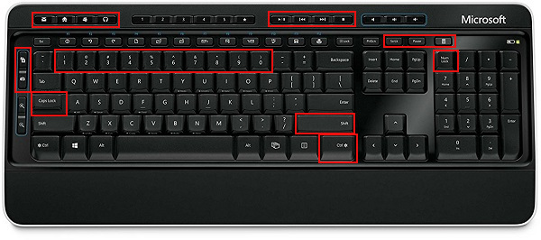 teclado Microsoft Wireless Desktop 3000 con teclas infrautilizadas